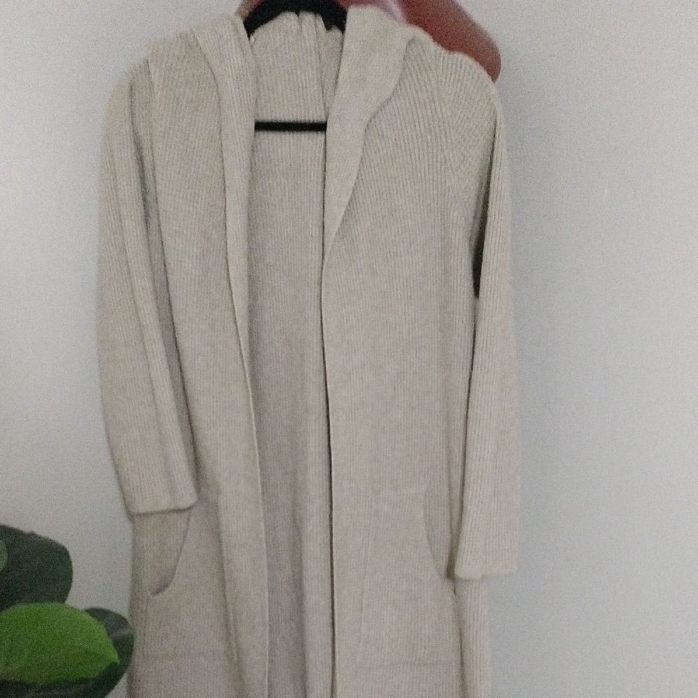 Cyrus Hooded Longline Cardigan in Light Cream